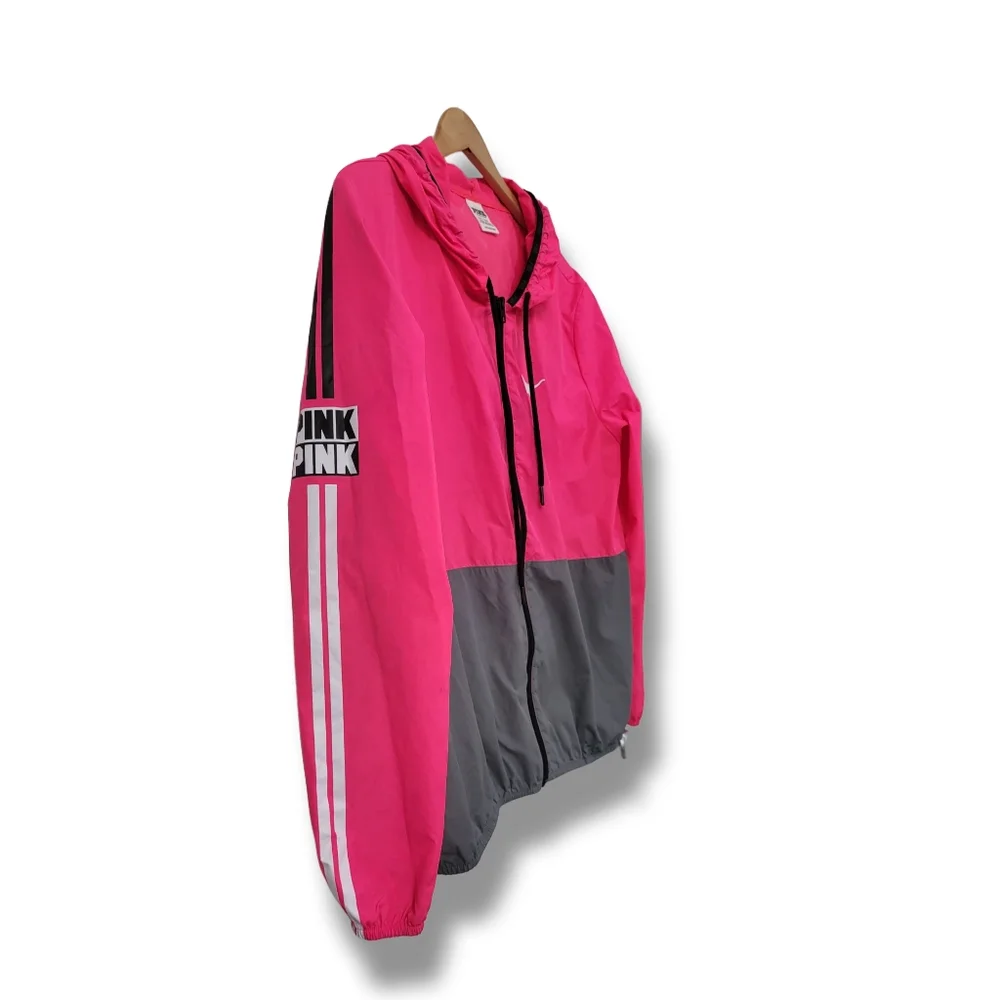 🌿Victoria's Secret Women's Med/Large Anorak Oversized Pink & Gray Wind Breaker - Picture 6 of 14